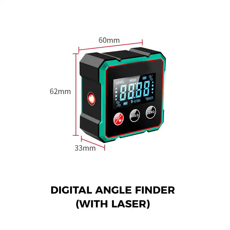 Laser Hoekmeter & Inclinometer – Digitaal, Magnetisch & Oplaadbaar – 2-in-1 Waterpas & Hoekzoeker