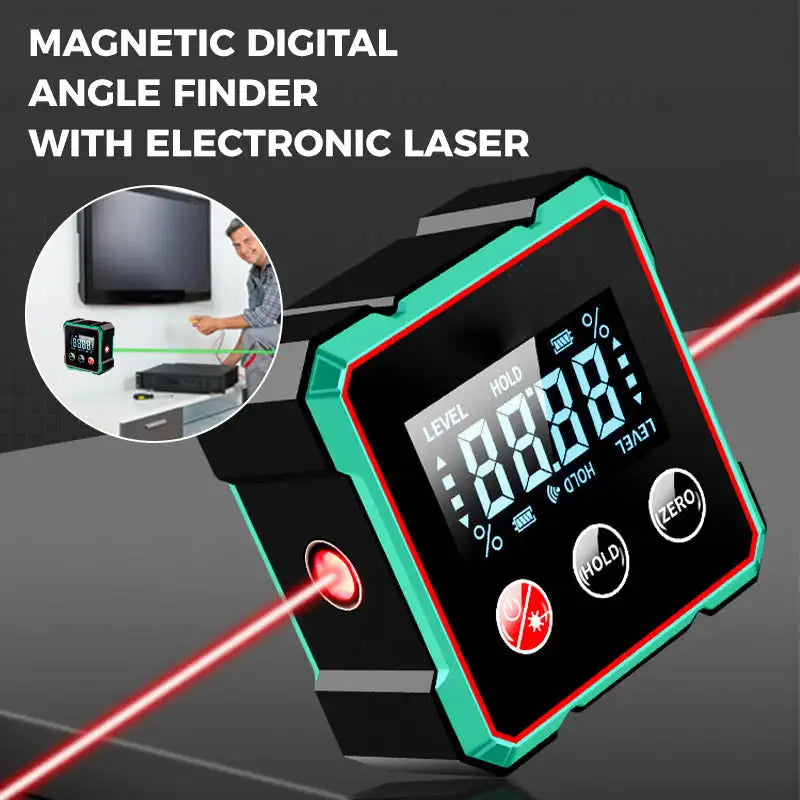 Laser Hoekmeter & Inclinometer – Digitaal, Magnetisch & Oplaadbaar – 2-in-1 Waterpas & Hoekzoeker