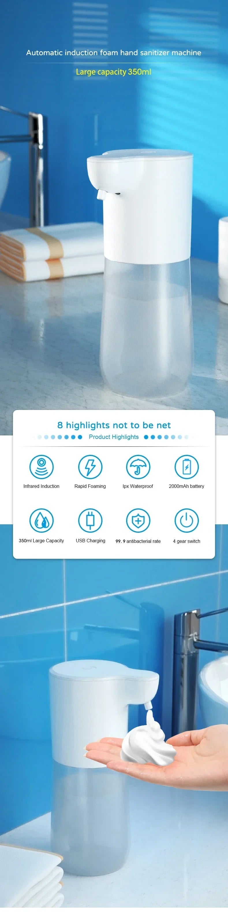 Smart Automatic Soap Foam Dispenser – Contactloze Sensor + USB Opladen, 350ml